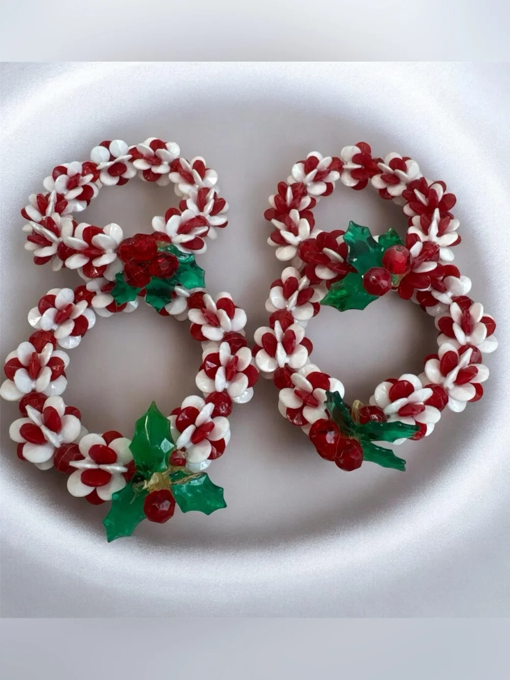 Holiday Ceramic Goose and Santa Trinket and 4 Beaded Napkin Rings